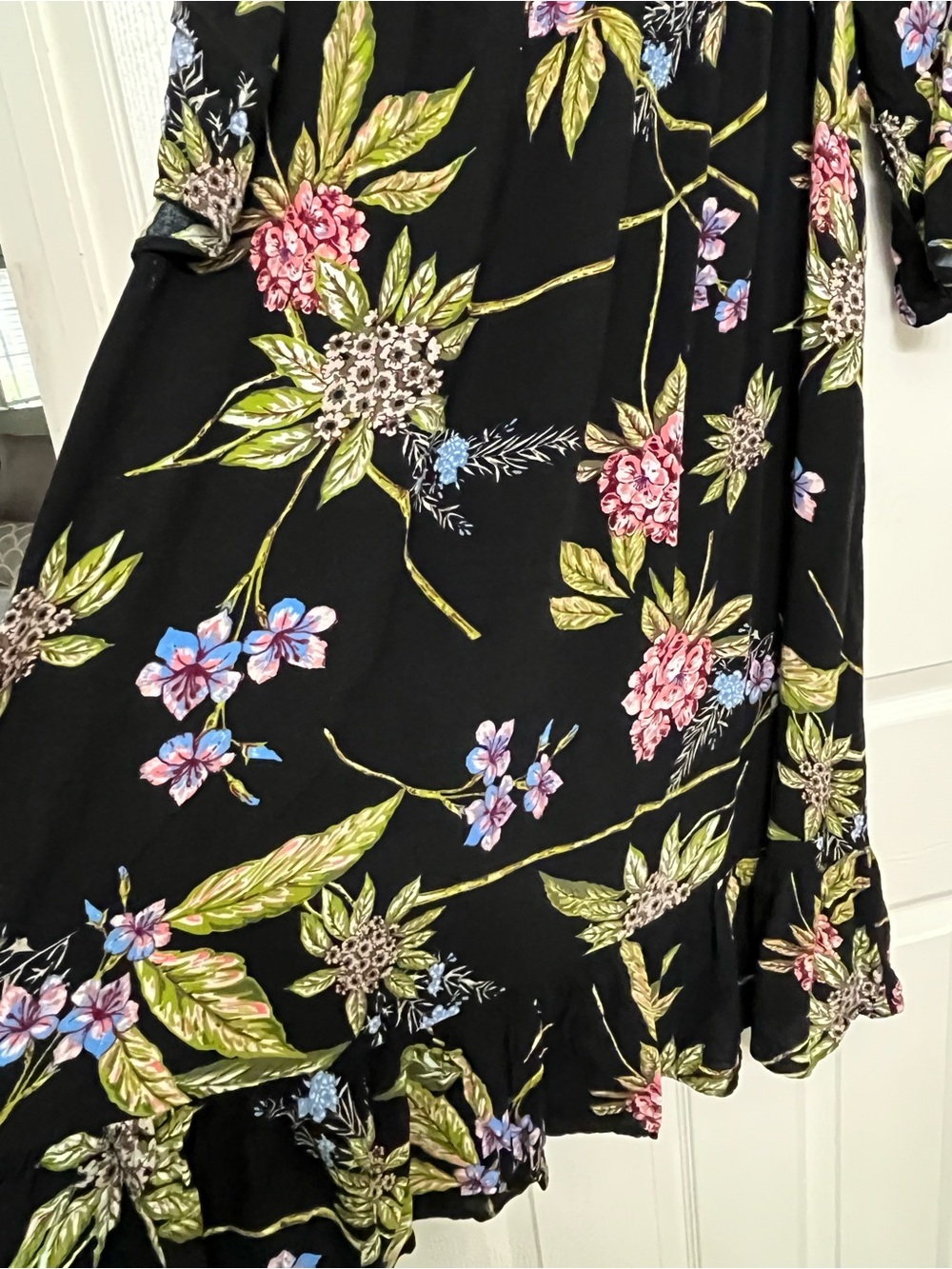 Black Floral Women’s Dress with Bell Sleeves - Picture 3 of 5